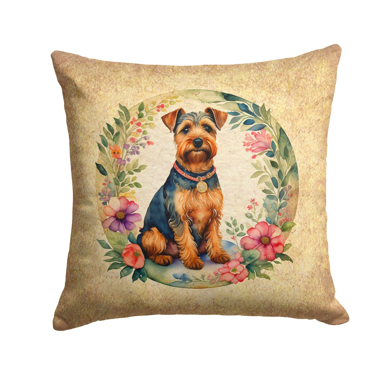 Caroline&#x27;s Treasures Welsh Terrier and Flowers Fabric Decorative Pillow