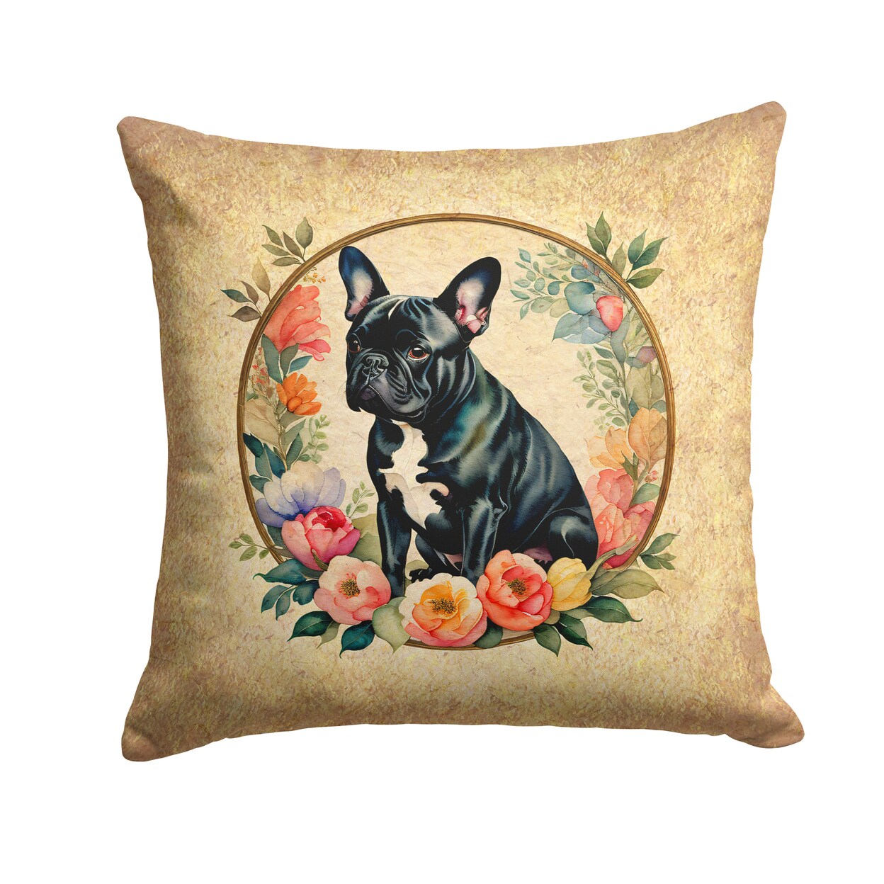 Caroline&#x27;s Treasures Black French Bulldog and Flowers Fabric Decorative Pillow