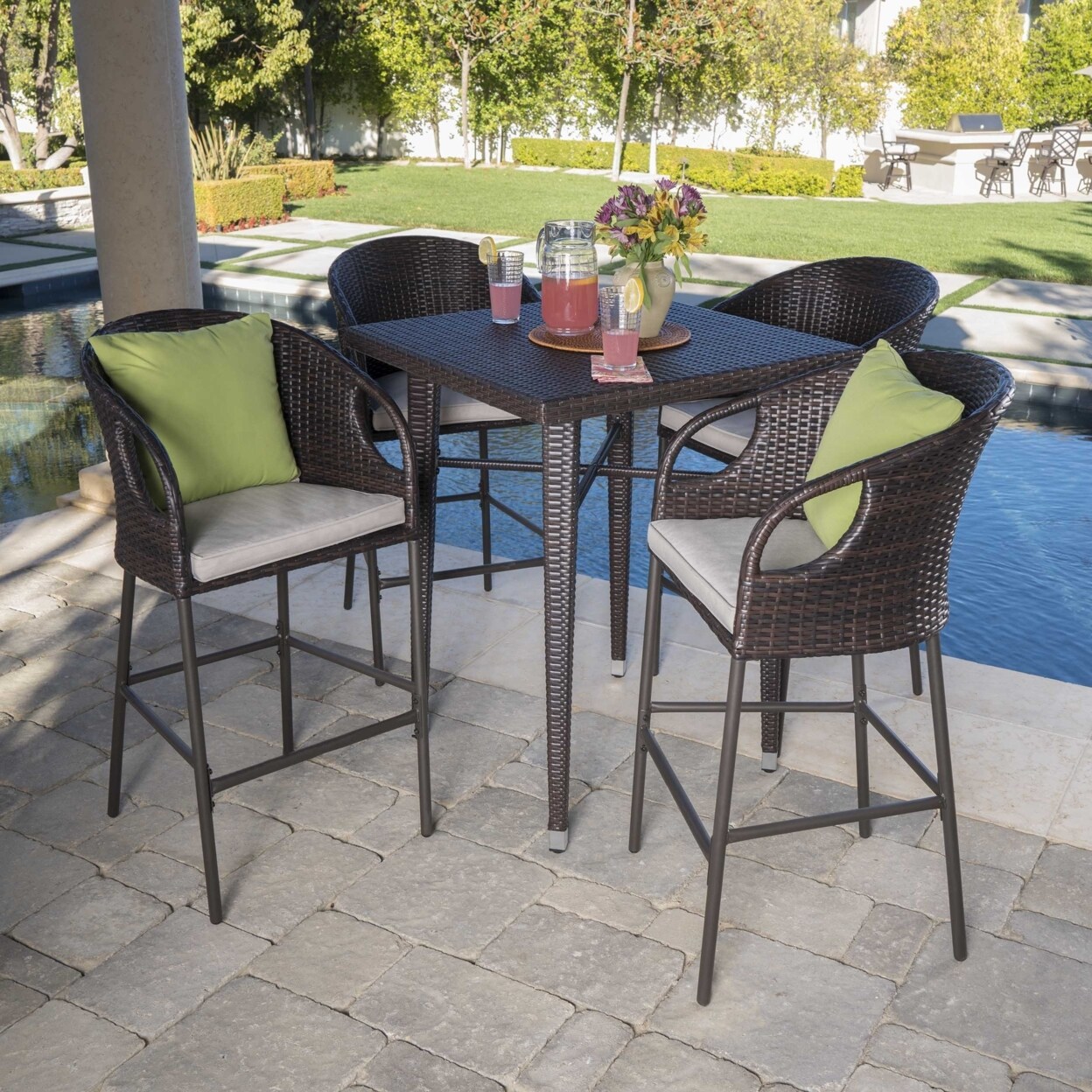GDFStudio Domina Outdoor 5 Piece 41 Inch Multi-brown Wicker Square Bar Set
