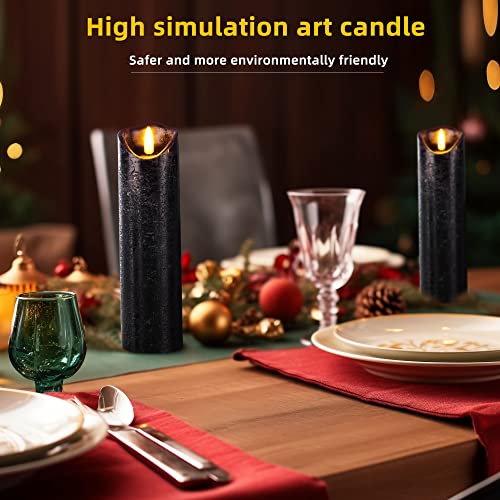 Set of 9 Black Regular Textured Flameless Candles Battery Operated LED Real Wax Flickering Electric Candles with Remote Control Timer for Wedding Birthday Halloween Christmas Decorations