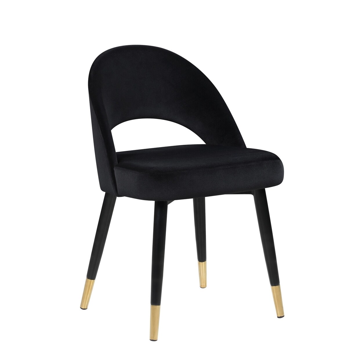 Saltoro Sherpi 21 Inch Bucket Style Dining Side Chair, Set of 2, Cut Out Back Black Velvet-