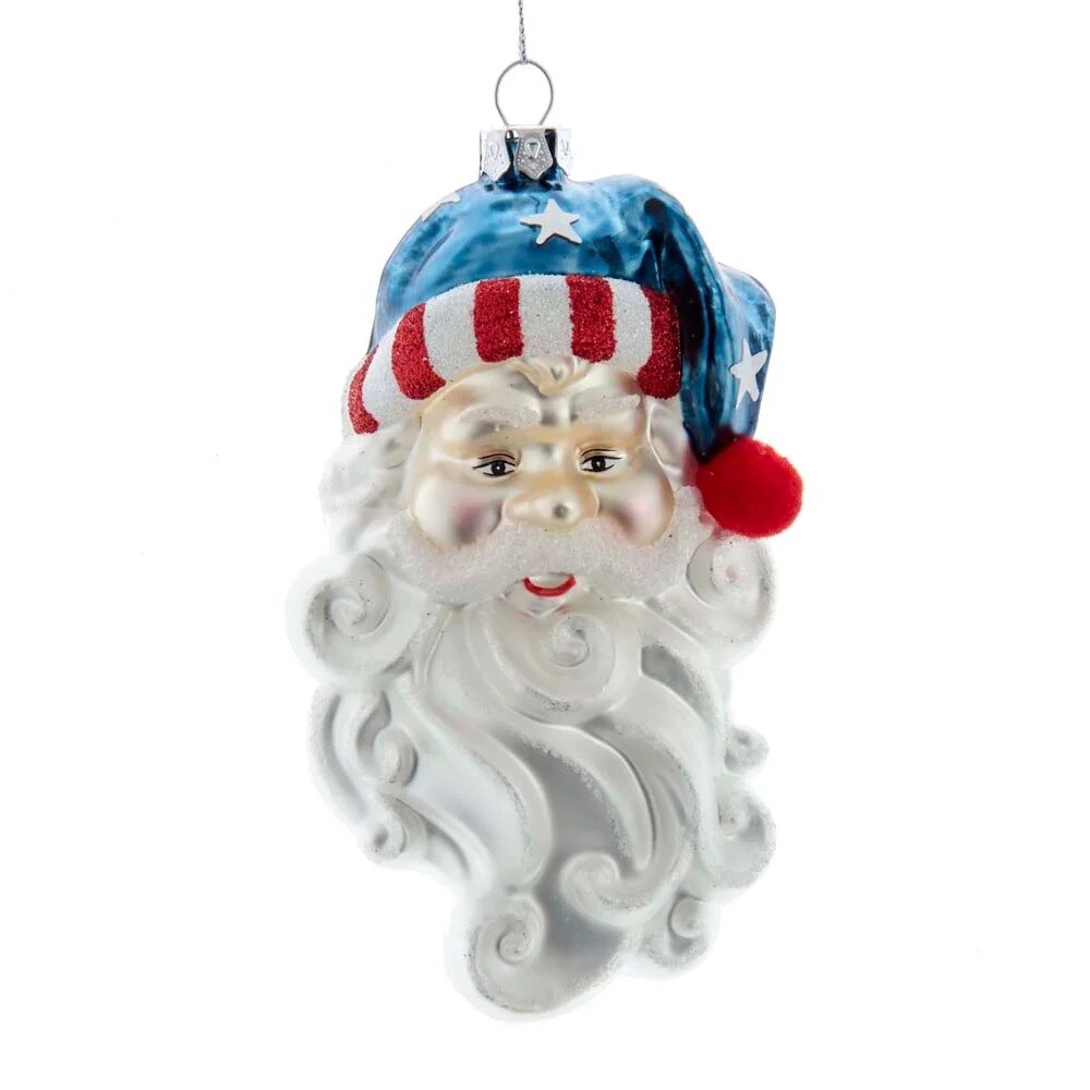 KSA Pack of 6 Blue and White Santa Head with Patriotic Hat Christmas Ornaments 5.5&#x22;