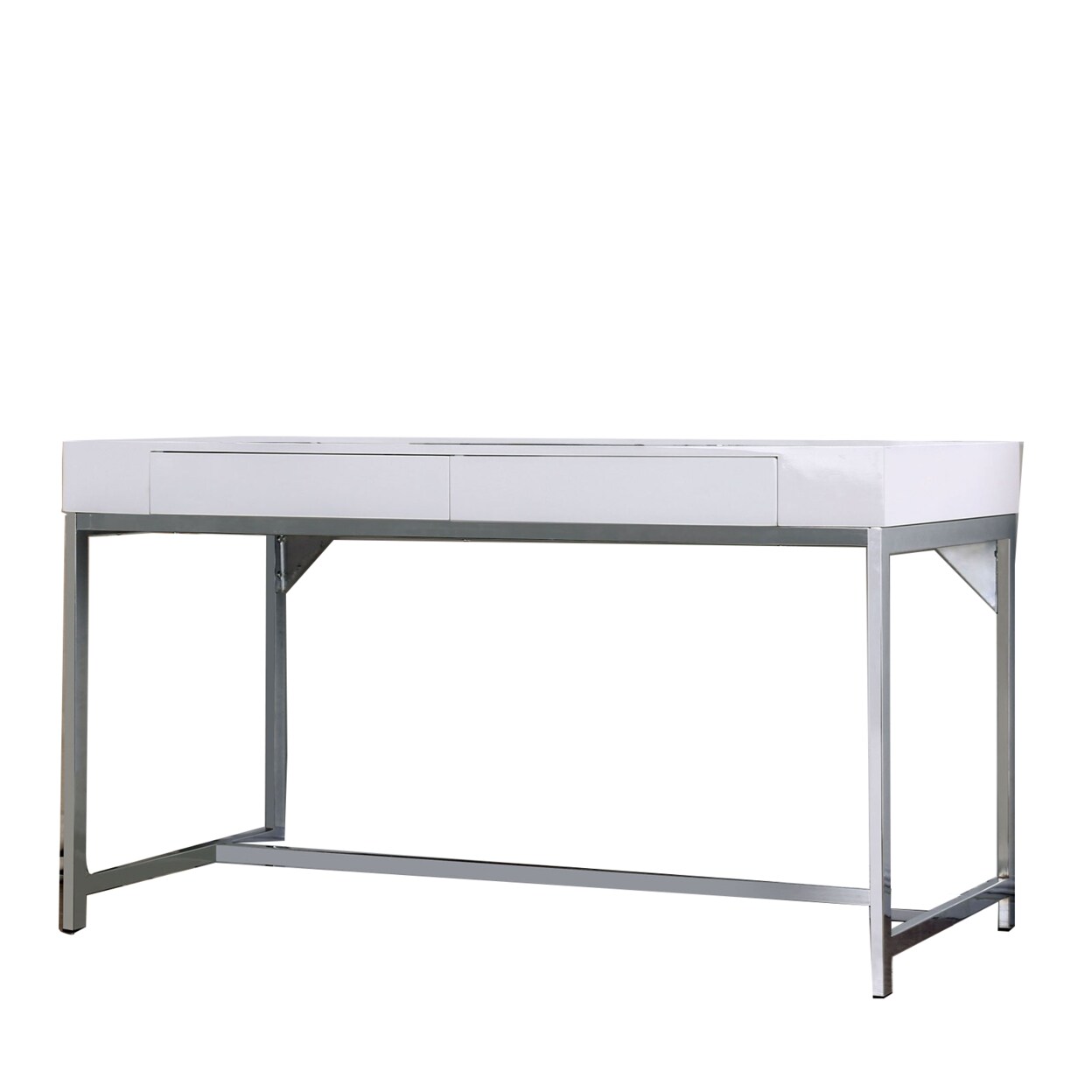 Saltoro Sherpi Wooden Computer Desk with 2 Drawers and Metal Frame, White and Silver-