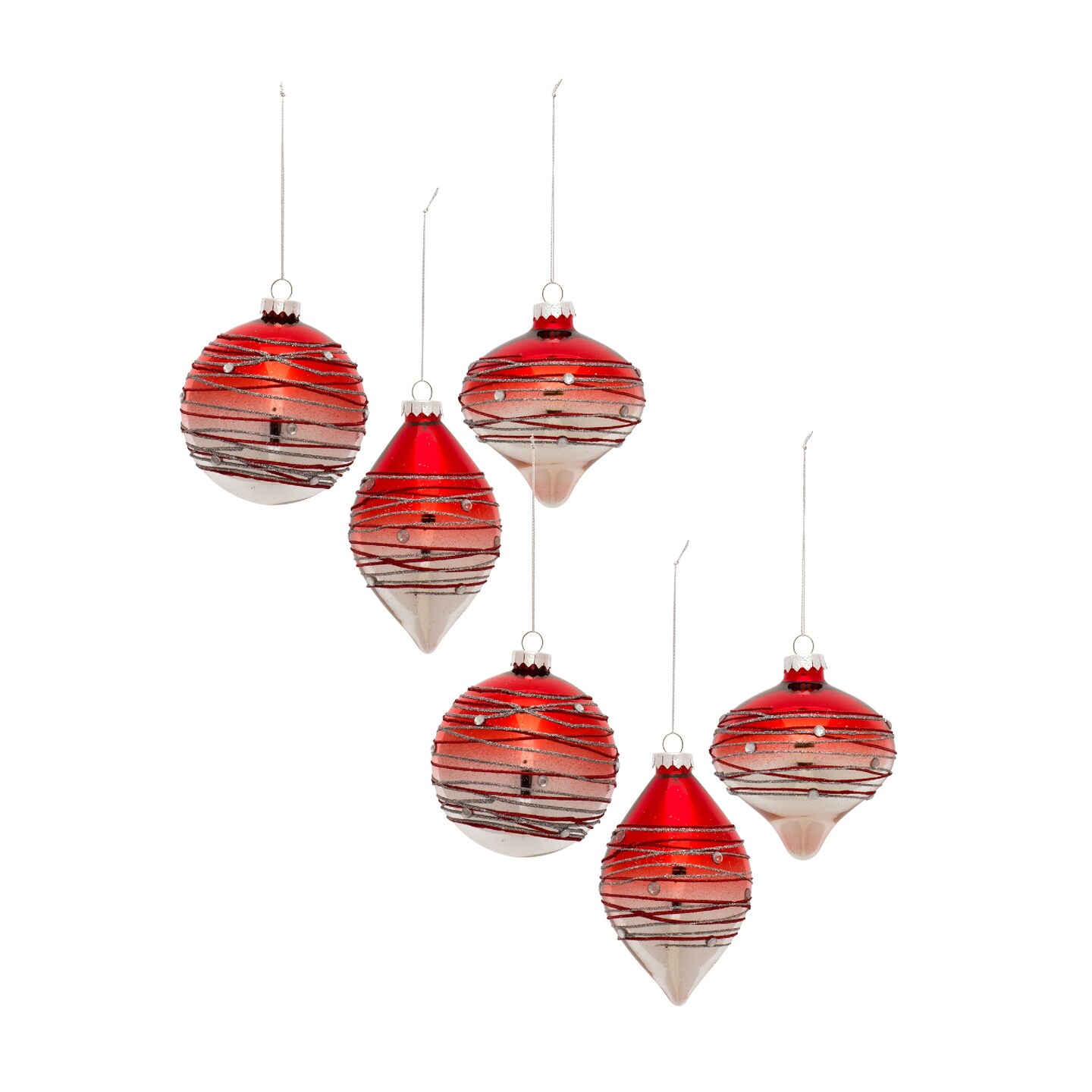 Melrose 6ct Red and Silver Finish Glass Christmas Ball Ornaments 5.75 ...