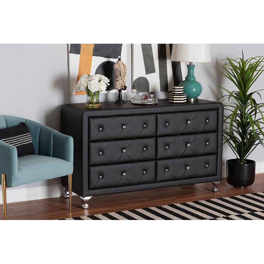 Wholesale Interiors Baxton Studio Luminescence Black Faux Leather Upholstered Dresser