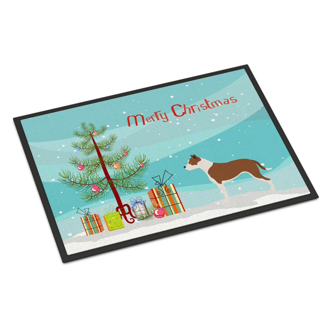 Caroline&#x27;s Treasures   BB8487MAT Pit Bull Terrier Christmas Door Mat, Indoor Rug or Outdoor Welcome Mat 18x27 Doormat , 27&#x22;L x 18&#x22;W, multicolo