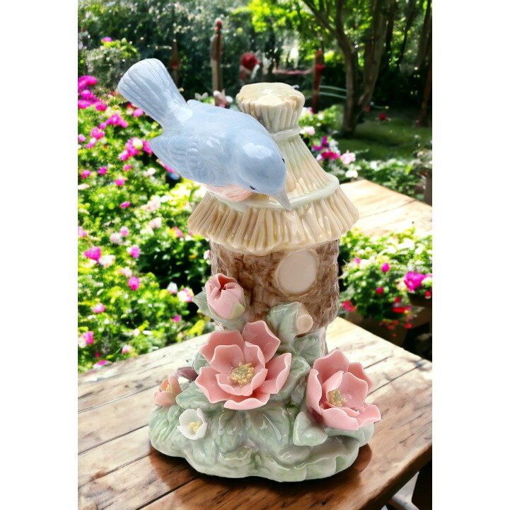Ceramic Bluebird Birdhouse Figurine 3.75X3.25X5Mom