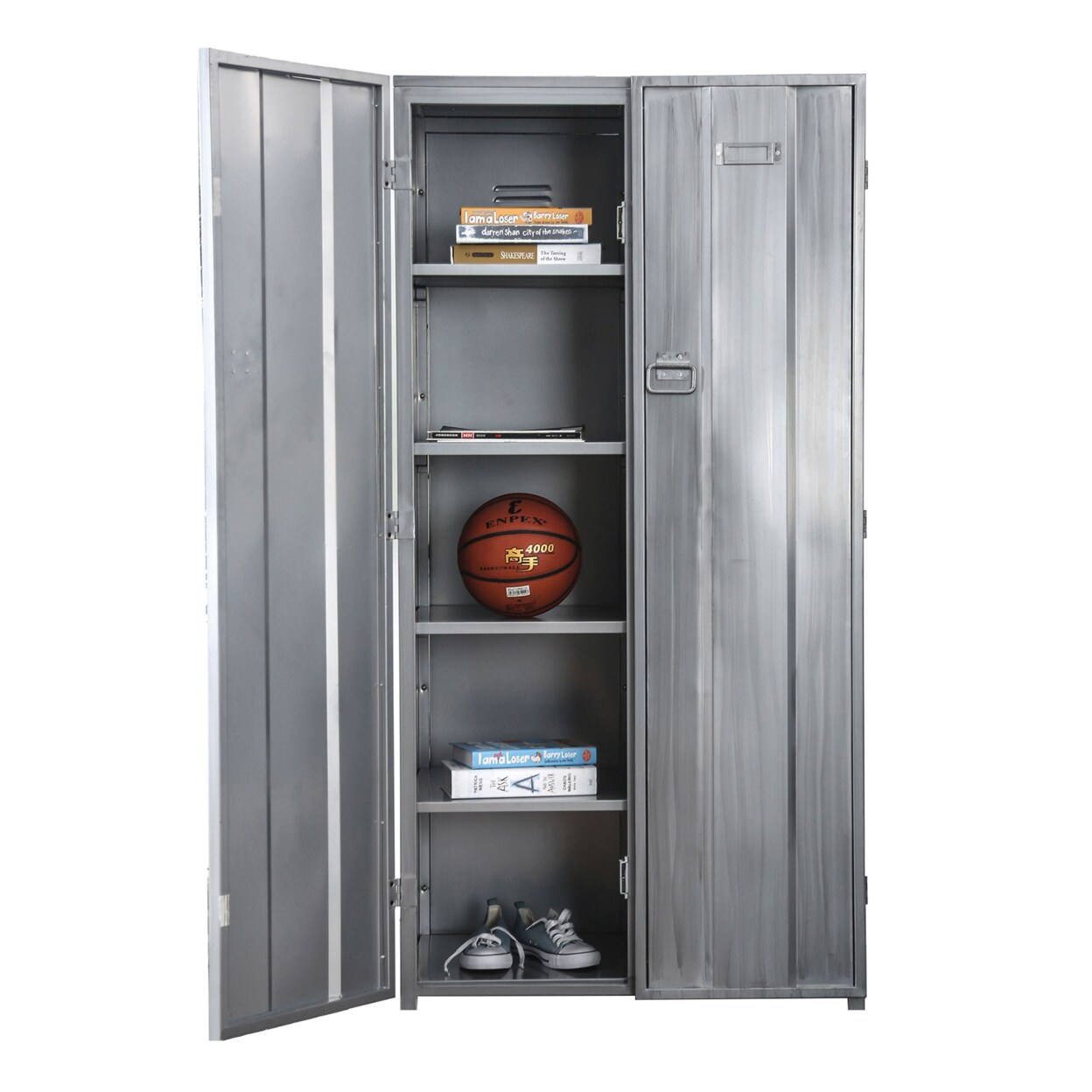 Saltoro Sherpi Industrial Metal Frame Large Accent Locker with Hanging Pull Handles, Silver-