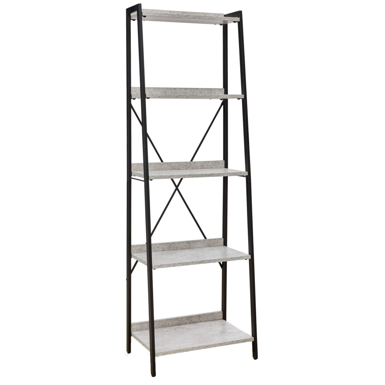 Saltoro Sherpi 70 Inch Freestanding Bookcase, 5 Concrete Melamine Shelves, Metal Frame-