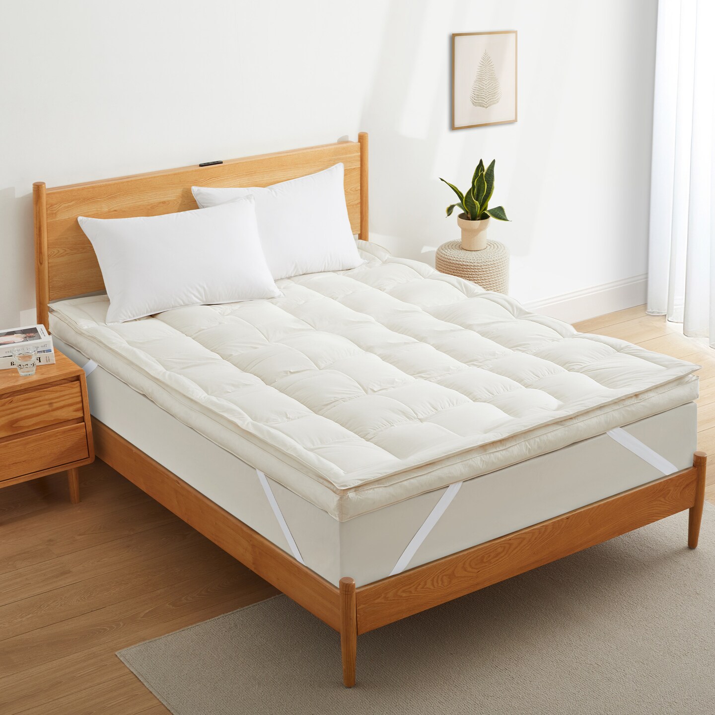 Puredown Hotel Collection White Goose Feather Mattress Topper 3&#x22; Soft Feather Bed 300 TC Organic Cotton Cover Eco-friendly and