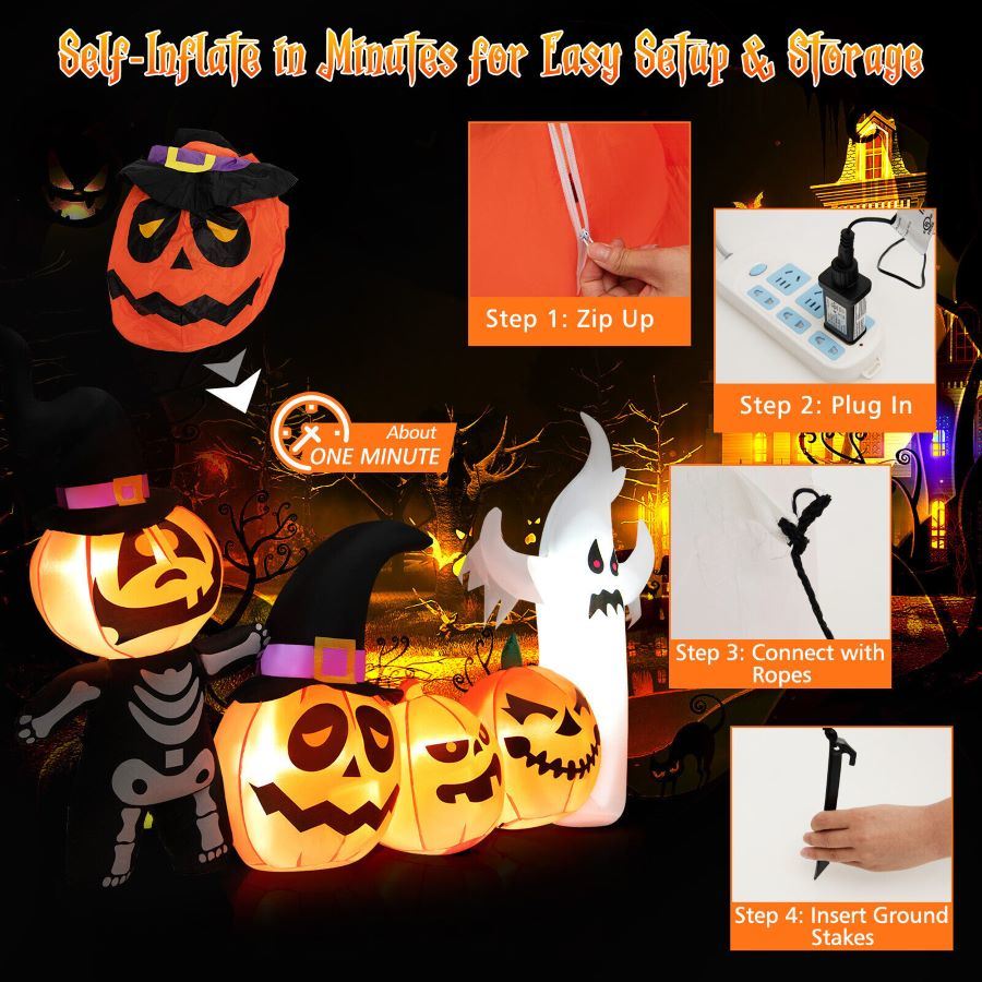 Happy Halloween Inflatable Spoof Ghost Yard Decoration With LED Lights