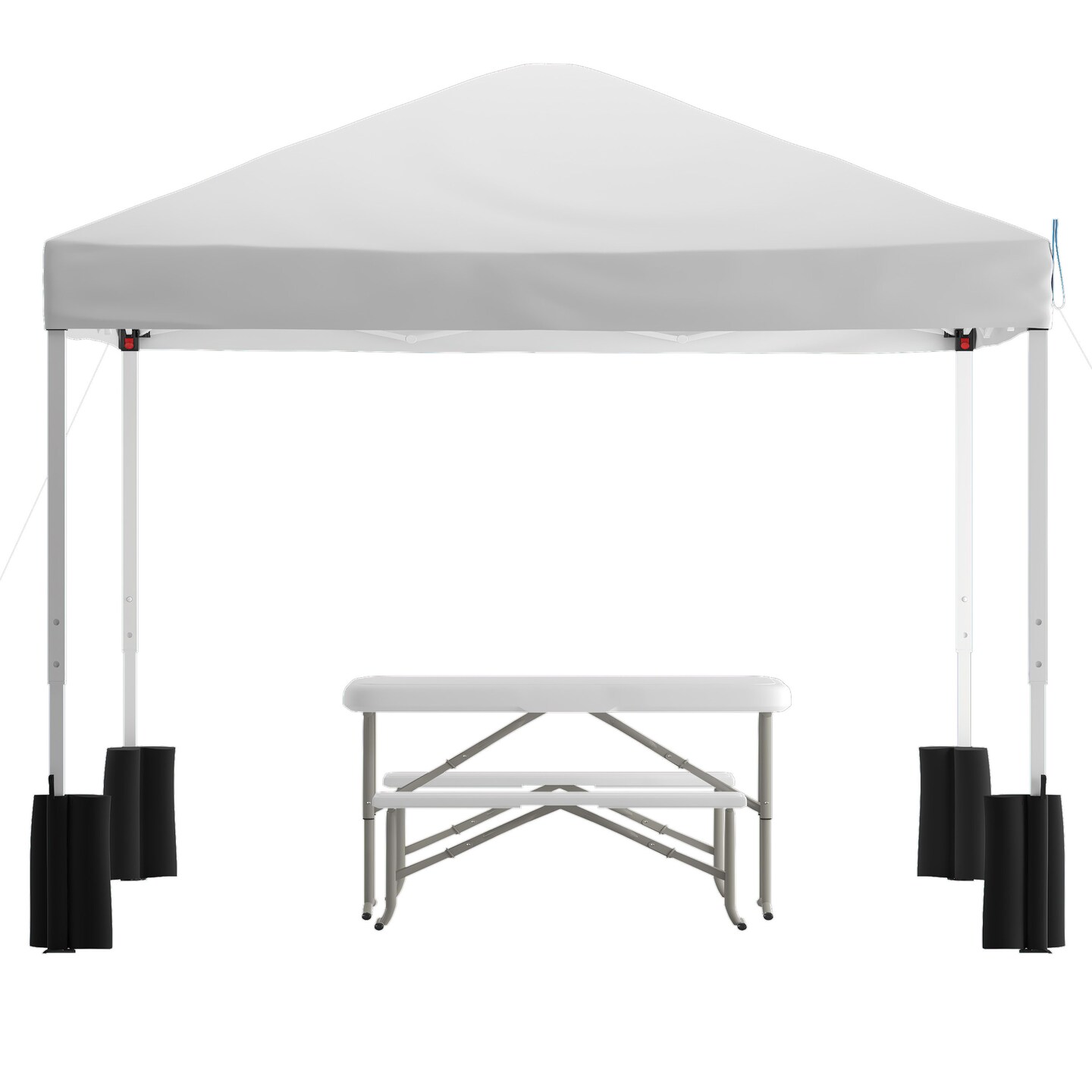 Emma and Oliver Portable Tailgate and Camping Set with Pop Up Event Canopy Tent with Wheeled Case and Folding Table with Benches Set