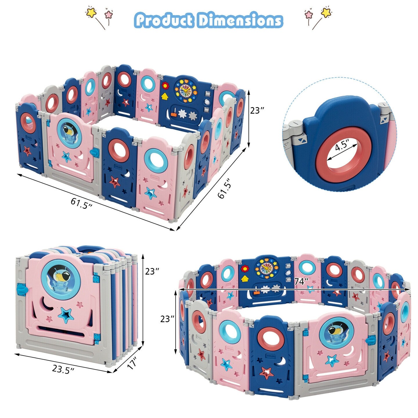 Foldable Baby Playpen Kids Safety Play Center with Lockable Gate