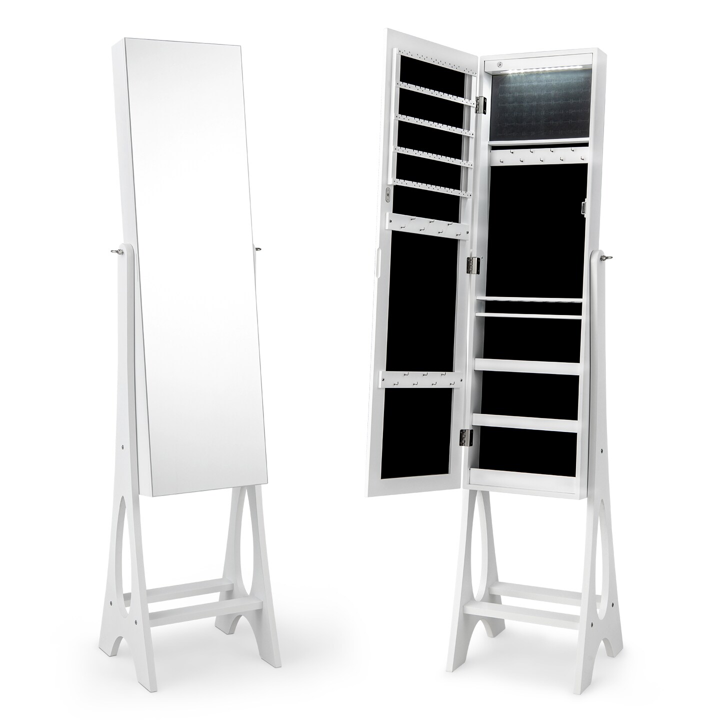 Freestanding Jewelry Cabinet Armoire Organizer with Bevel Edge Mirror