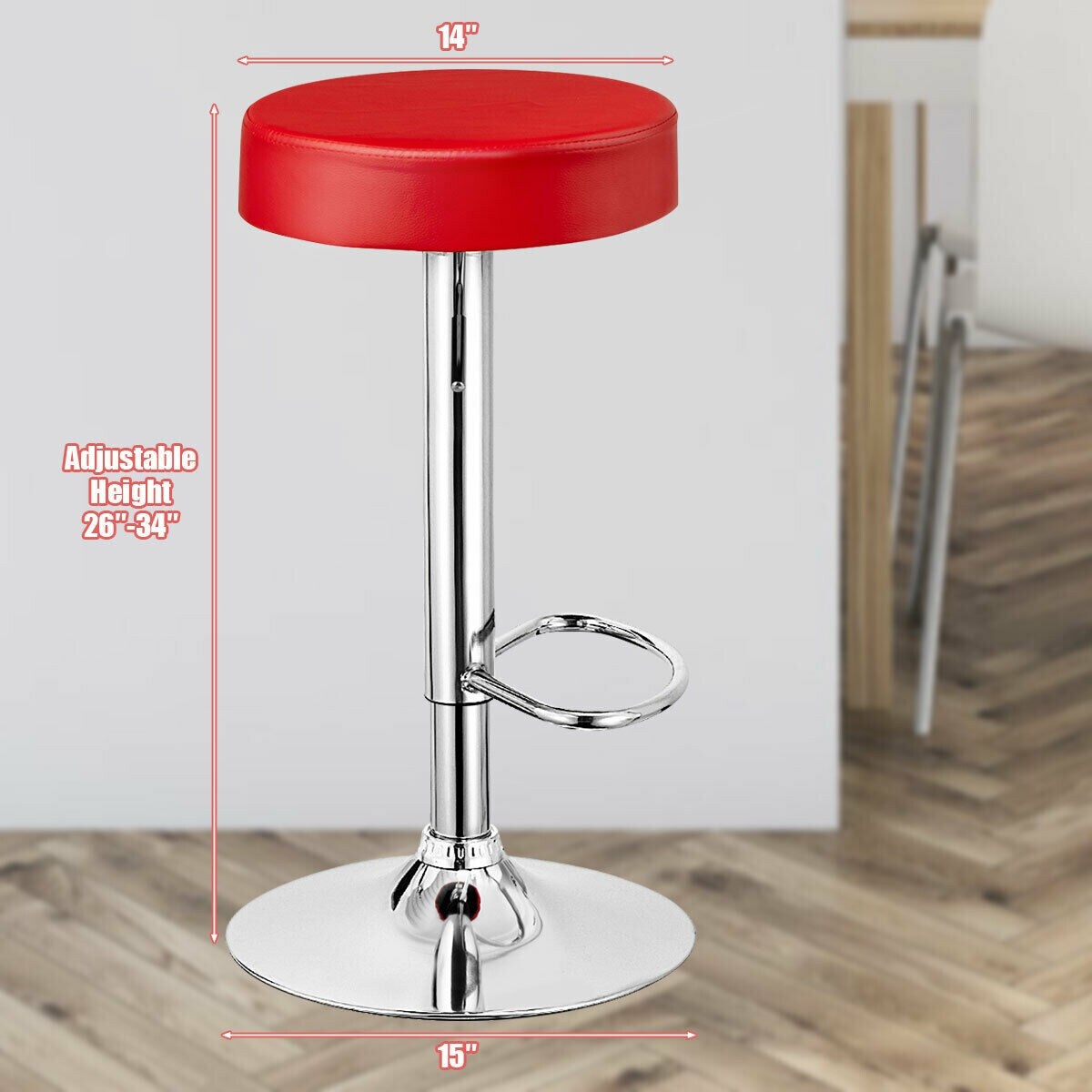 Set of 2 Height Adjustable Swivel Round Bar Stool with Stainless Steel Chrome Base Perfect for Seating in Any Room