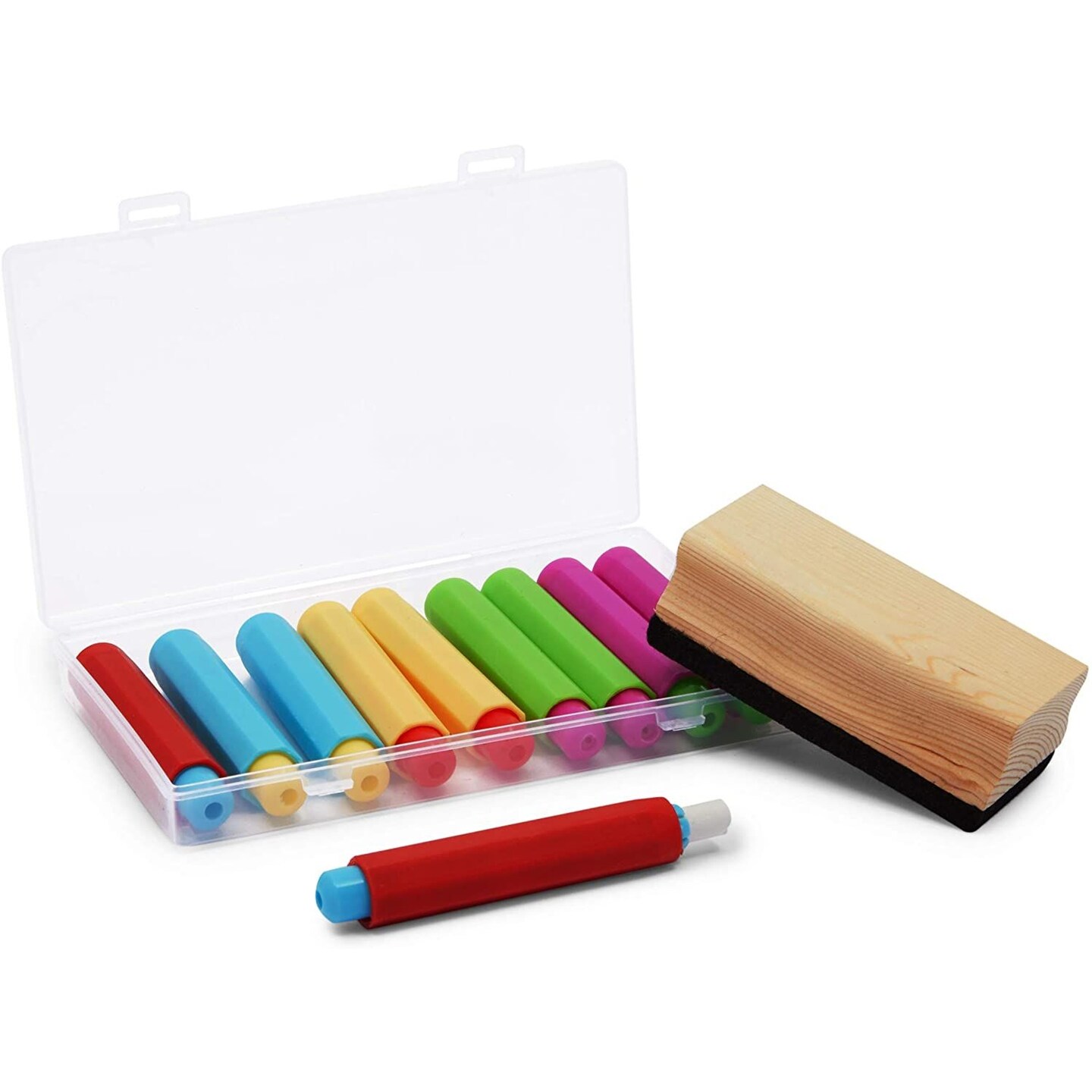 12 Pcs Sidewalk Chalk Holders with Storage Case and Chalkboard Eraser for Teachers