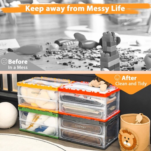 Set of 4 Multi-Purpose Stackable Storage Bins with Foldable Design Plastic Organizer Boxes with Lids