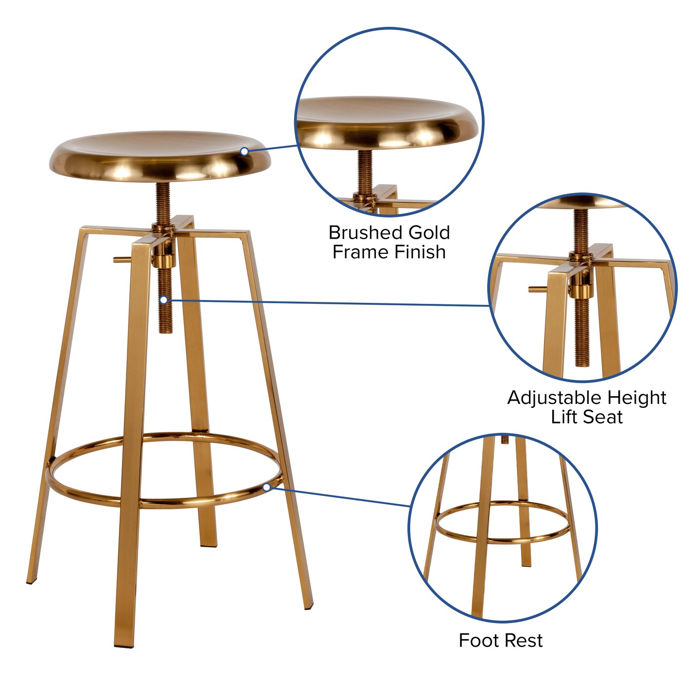 Merrick Lane Serling Series Industrial Style Bar Stool with Height Adjustable Swivel Seat