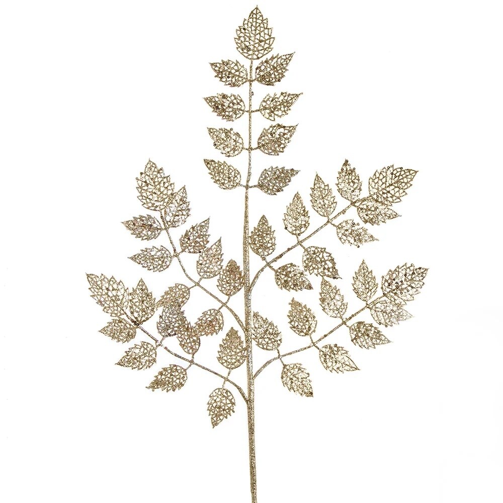 KSA Pack of 12 Champagne Glittered Leafy Christmas Spray 29.75&#x22;