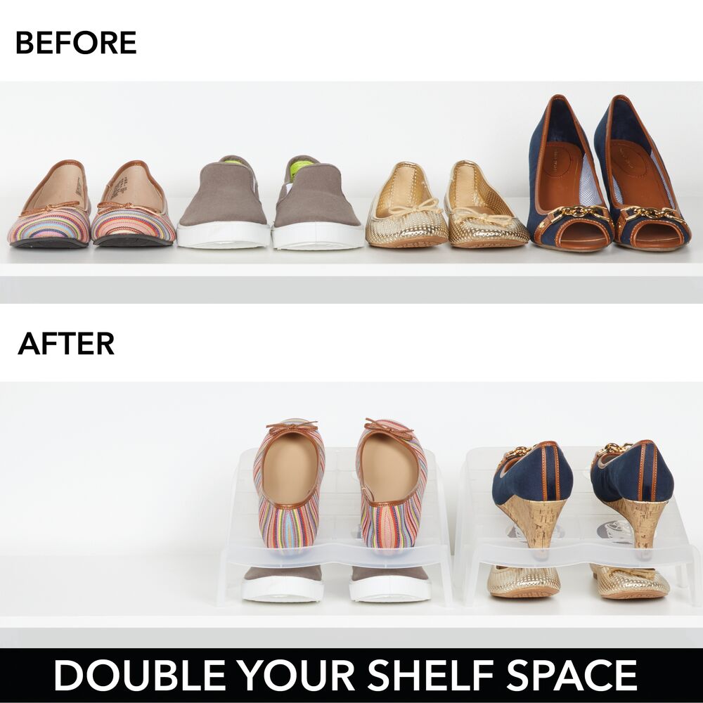mDesign Plastic Double Shoe Slot Stacker, Space-Saver - 8 Pack