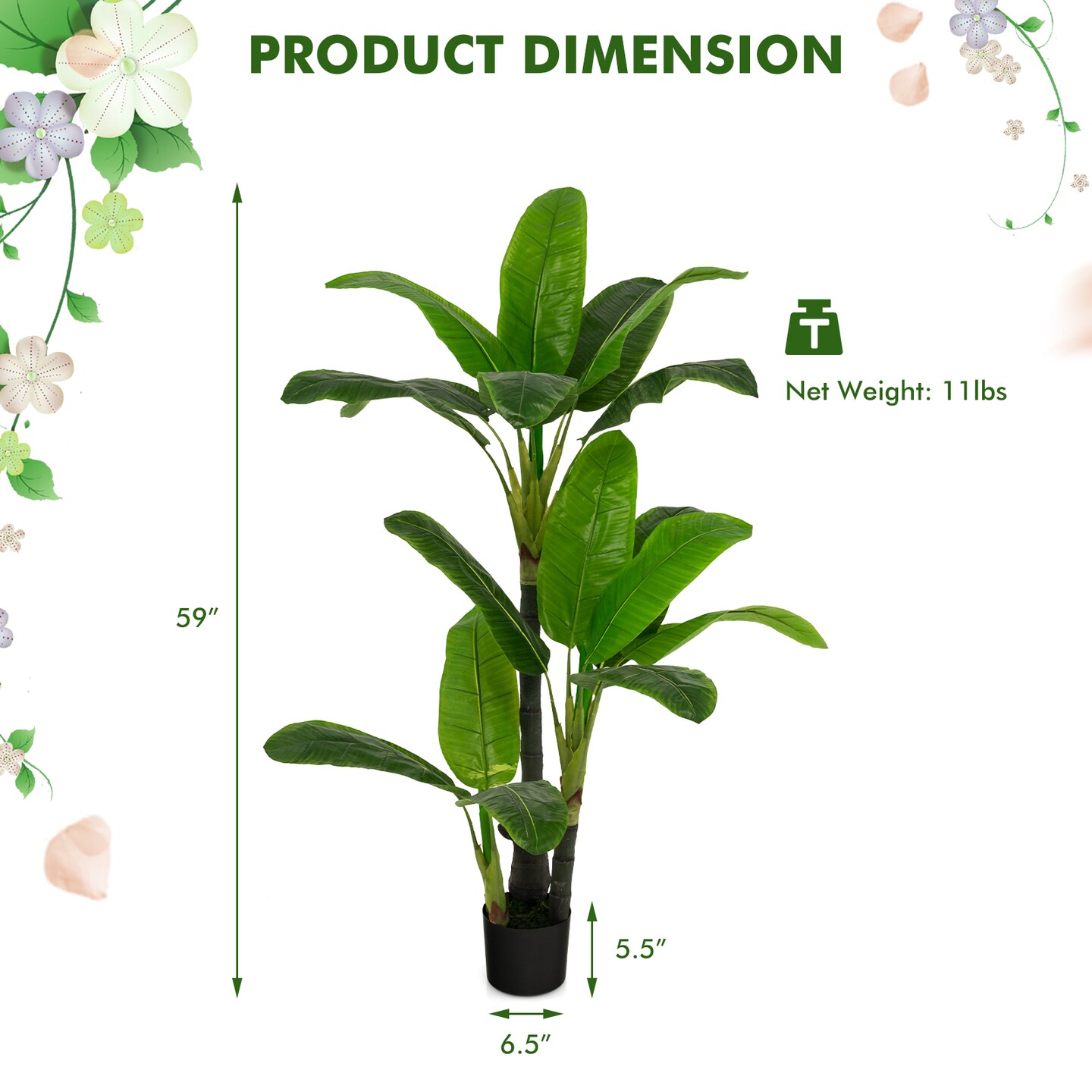 5 Feet Artificial Tree with 18 Large Leaves Perfect for Indoor-Outdoor Decor