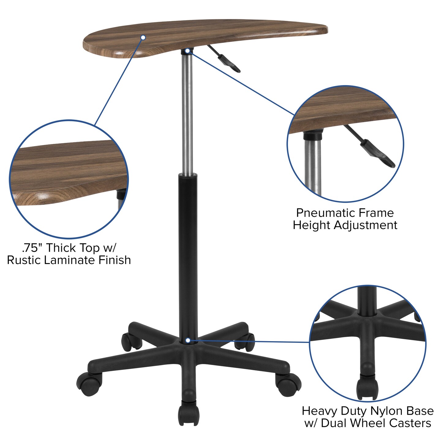 Emma and Oliver Sit to Stand Mobile Laptop Computer Desk - Portable Rolling Standing Desk