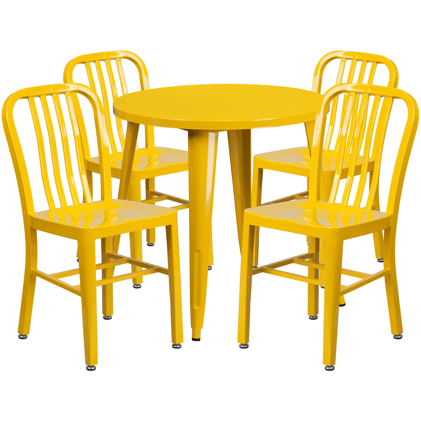 Emma and Oliver Commercial Grade 30" Round Metal Indoor-Outdoor Table Set & 4 Slat Back Chairs