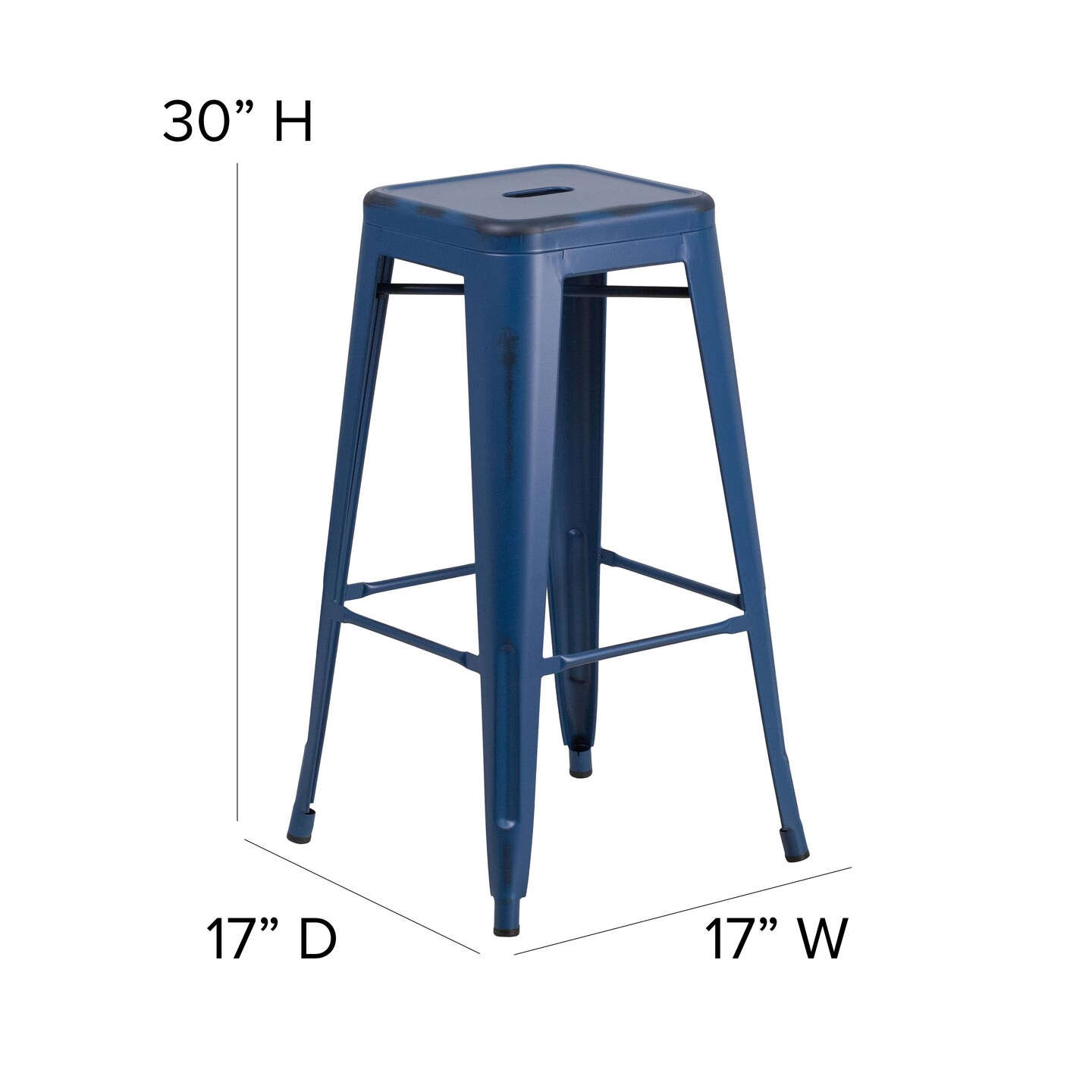 Emma and Oliver Commercial Grade 4 Pack 30&#x22; High Backless Distressed Metal Indoor-Outdoor Barstool