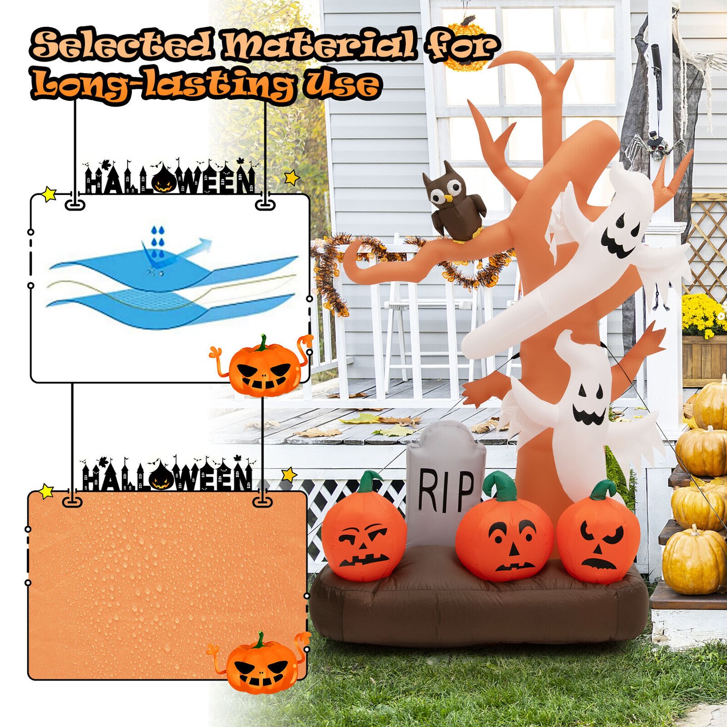 8 Feet Inflatable Halloween Dead Tree Blow Up Ghost with Built-in LED Lights