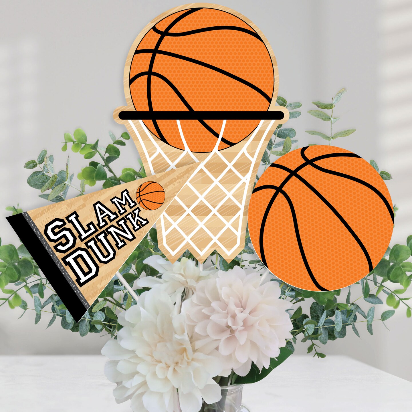 Big Dot of Happiness Nothin&#x27; but Net - Basketball - Baby Shower or Birthday Party Centerpiece Sticks - Table Toppers - Set of 15