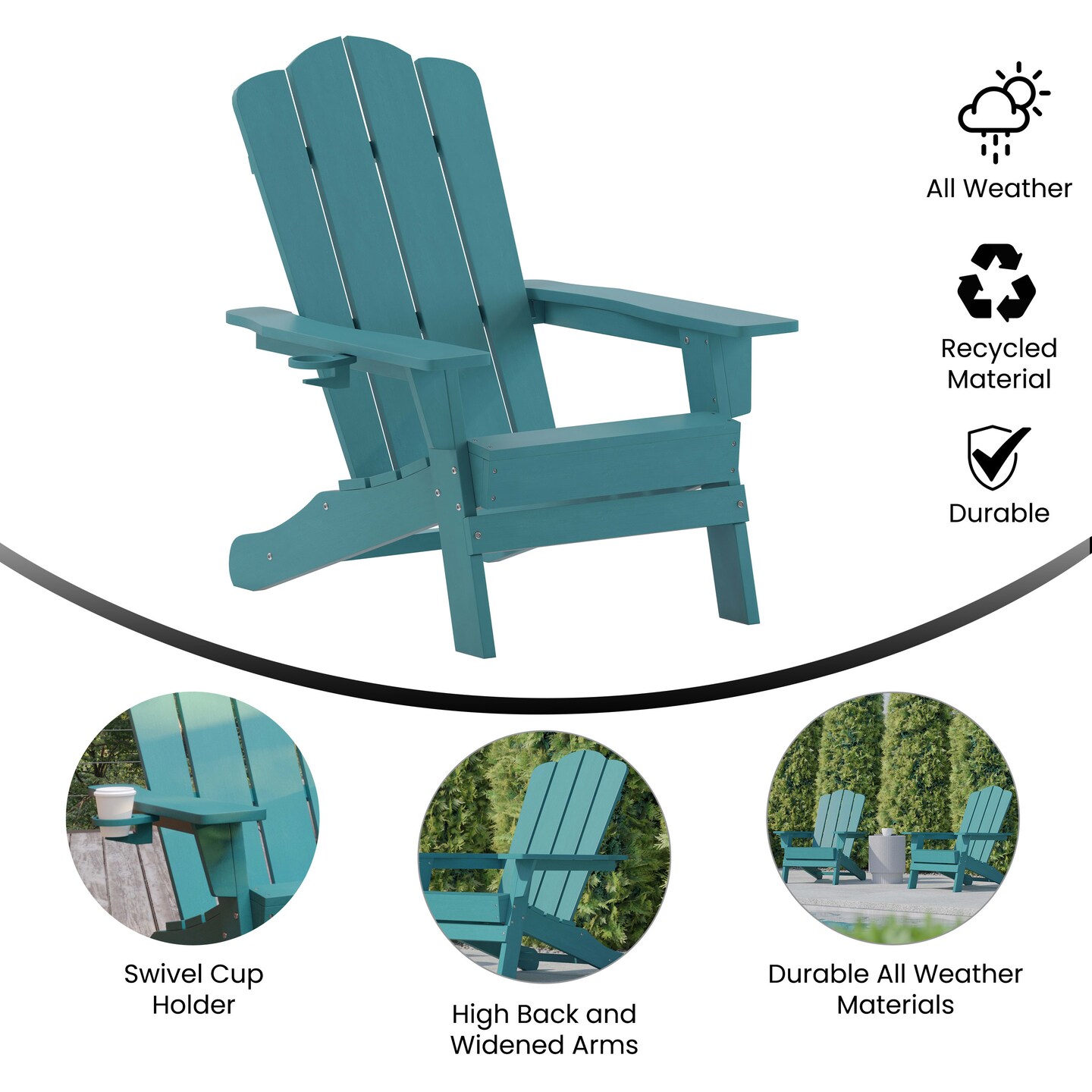 Merrick Lane Nassau Adirondack Chair with Cup Holder, Weather Resistant HDPE Adirondack Chair