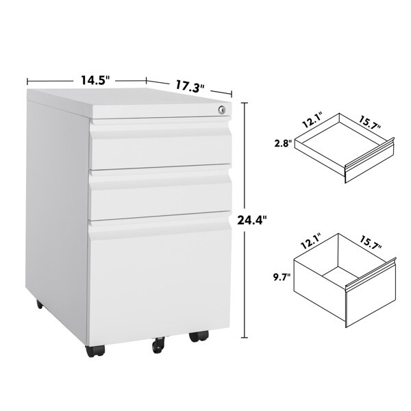 YILFANA File Cabinet with Lock,Metal Filing Cabinet for Home Office,Locking  File Cabinet with Silent Slide Rails, Under Desk File Cabinet,Small Filing