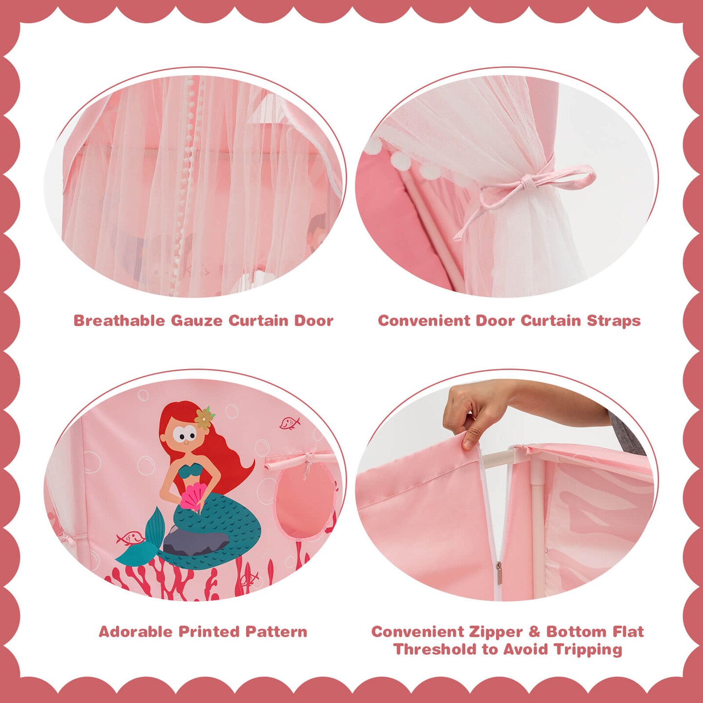Kids Indoor Playhouse Tent with Removable and Comfortable Cotton Mat and Mesh Curtains