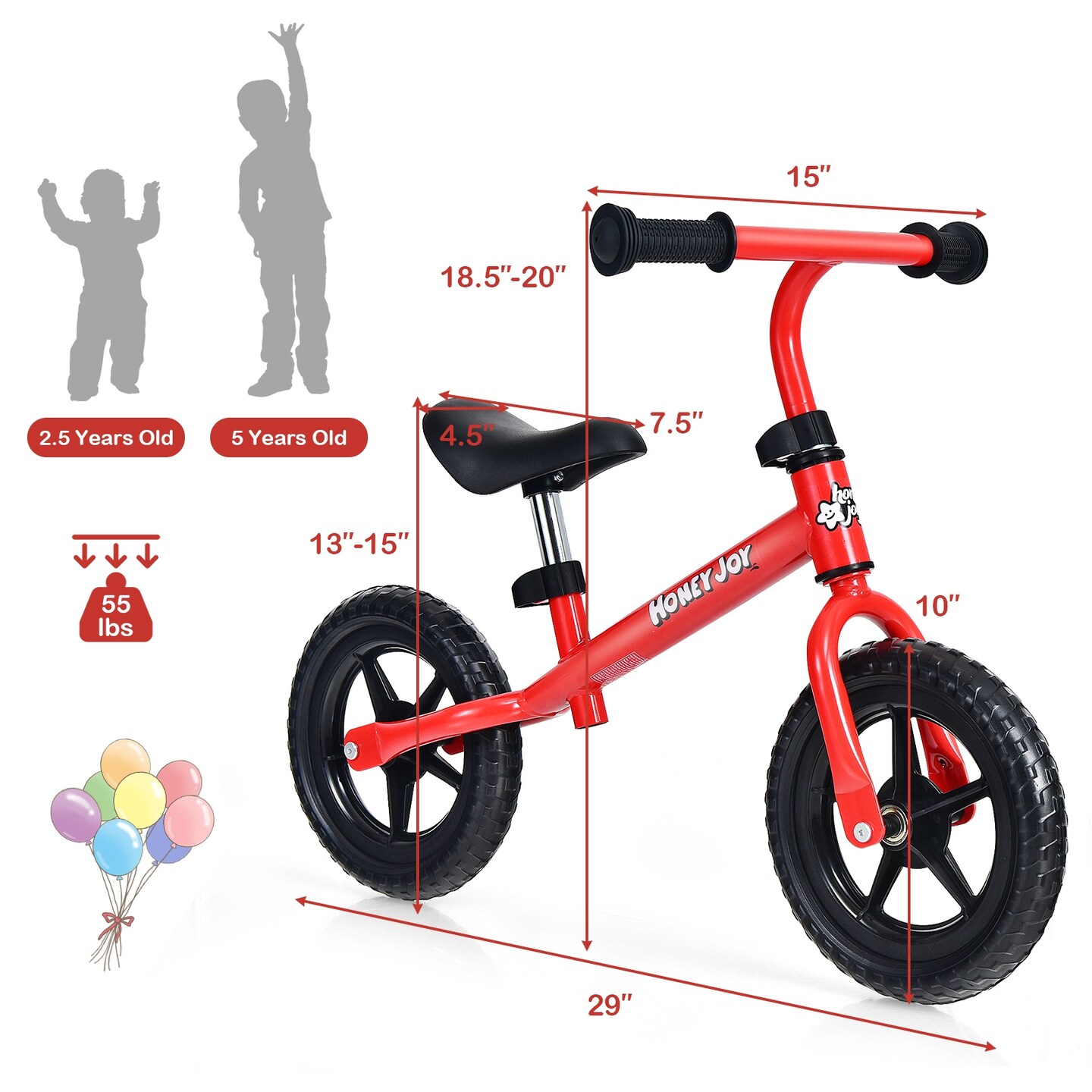 Kids No Pedal Balance Bike with Adjustable Handlebar and Seat