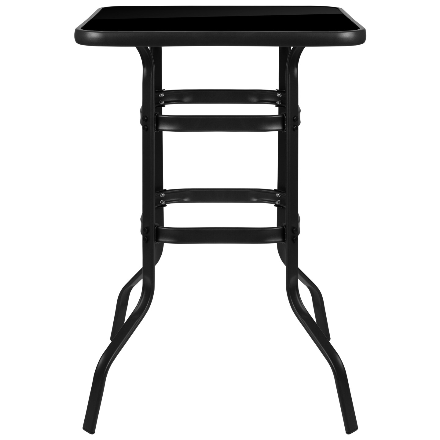 Emma and Oliver 27.5&#x22; Square Tempered Glass Bar Height Metal Patio Bar Table
