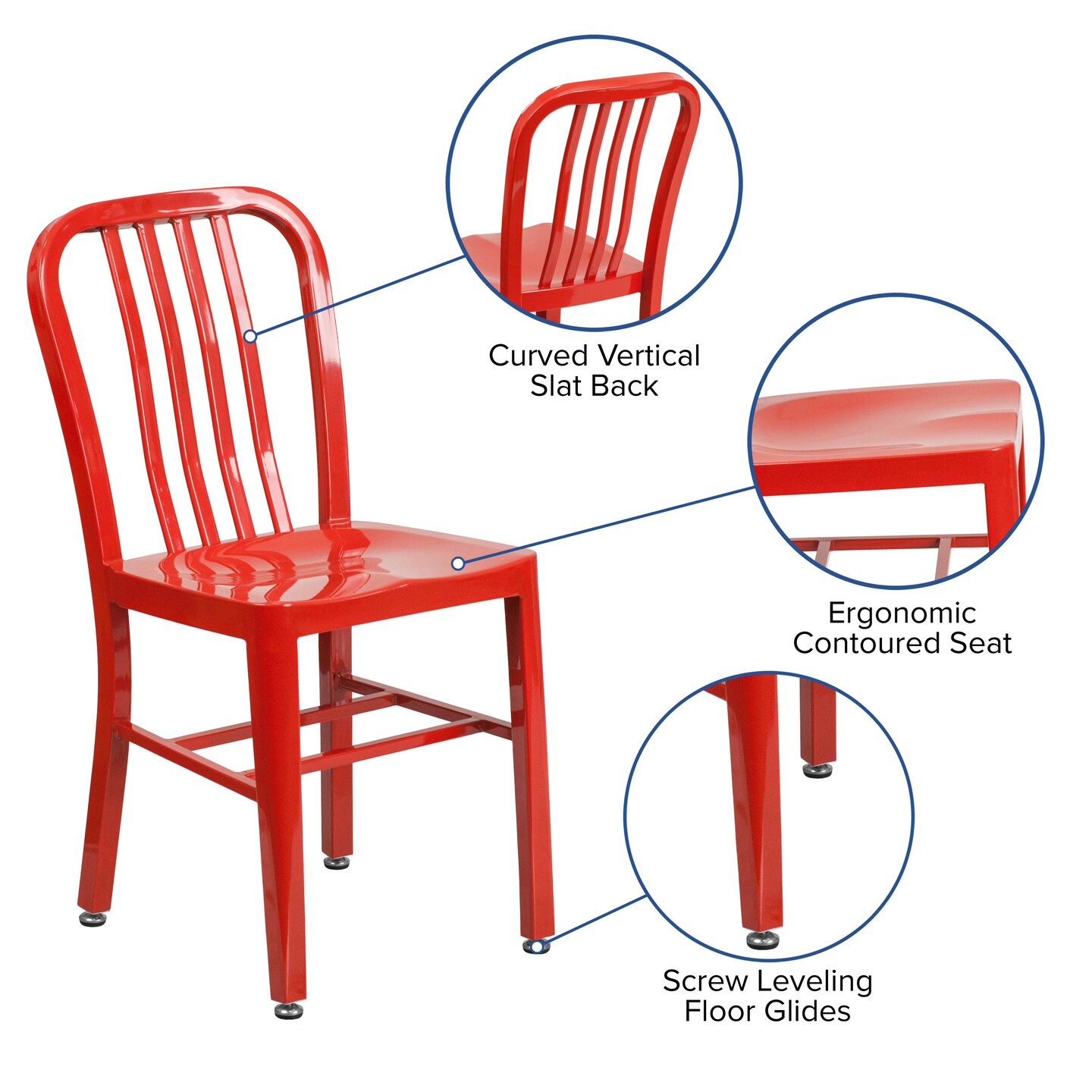 Merrick Lane Santorini 18 Inch Galvanized Steel Indoor/Outdoor Dining Chair with Slatted Back And Powder Coated Finish