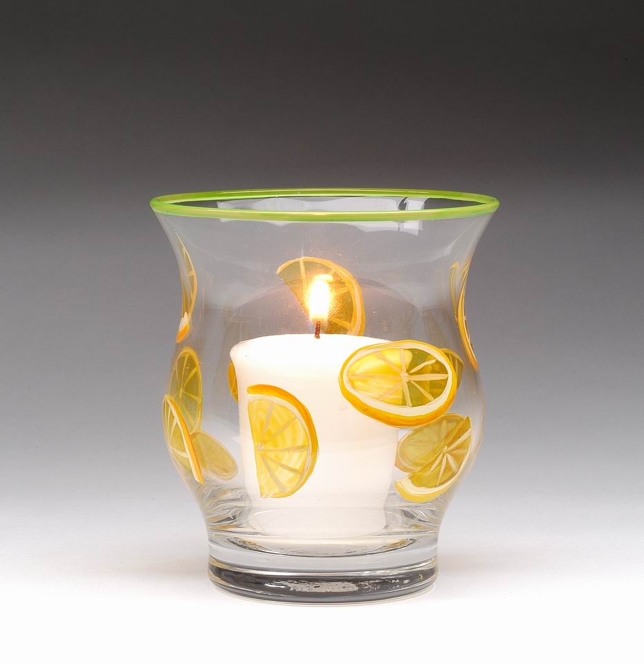 Hand painted glass lemon slice votive jar candle holder, Home D&#xE9;cor, Gift for Her, Gift for Mom, Vanity D&#xE9;cor, Bedroom Decor