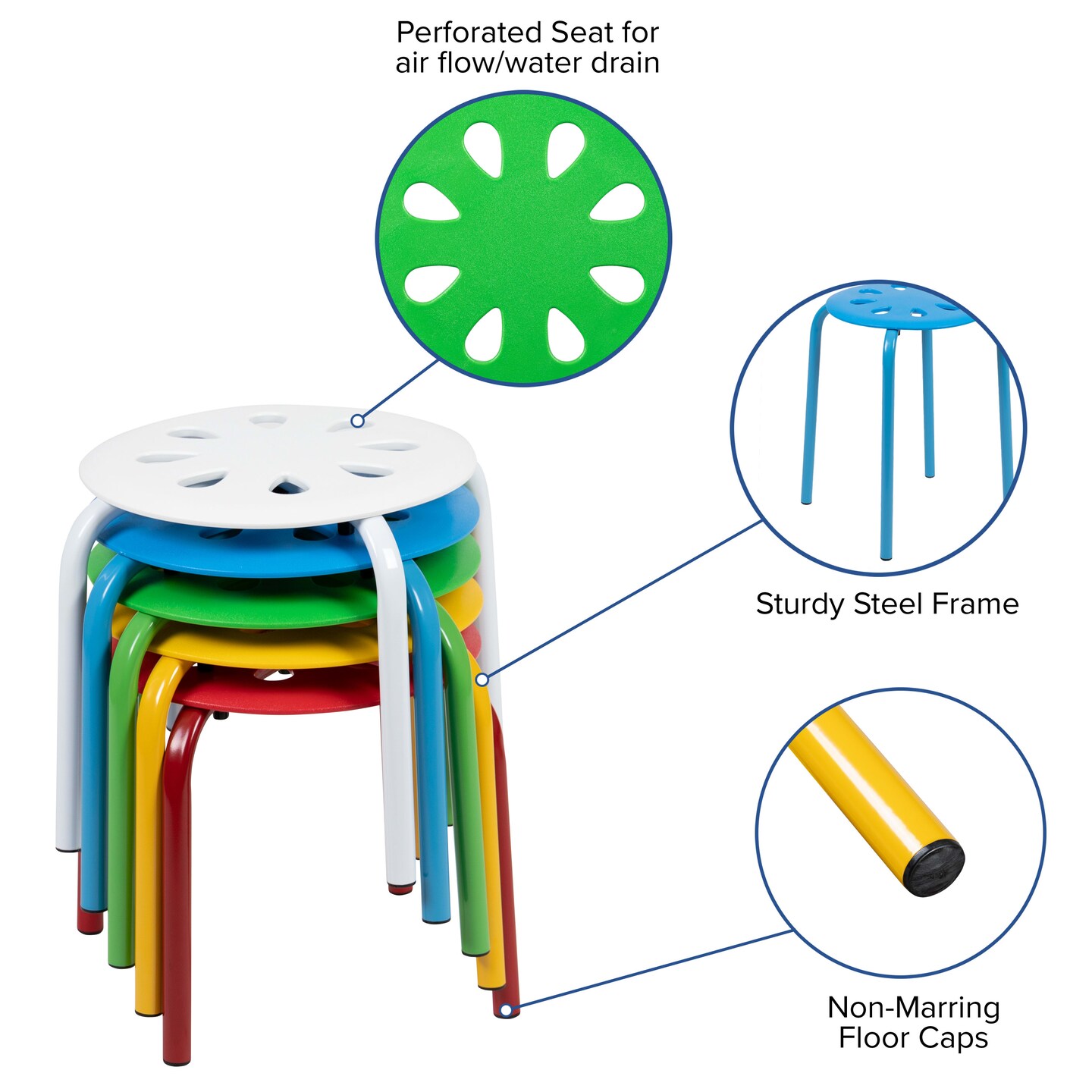 Emma and Oliver Plastic Nesting Stack Stools - Classroom/Home, 11.5&#x22;Height (5 Pack)