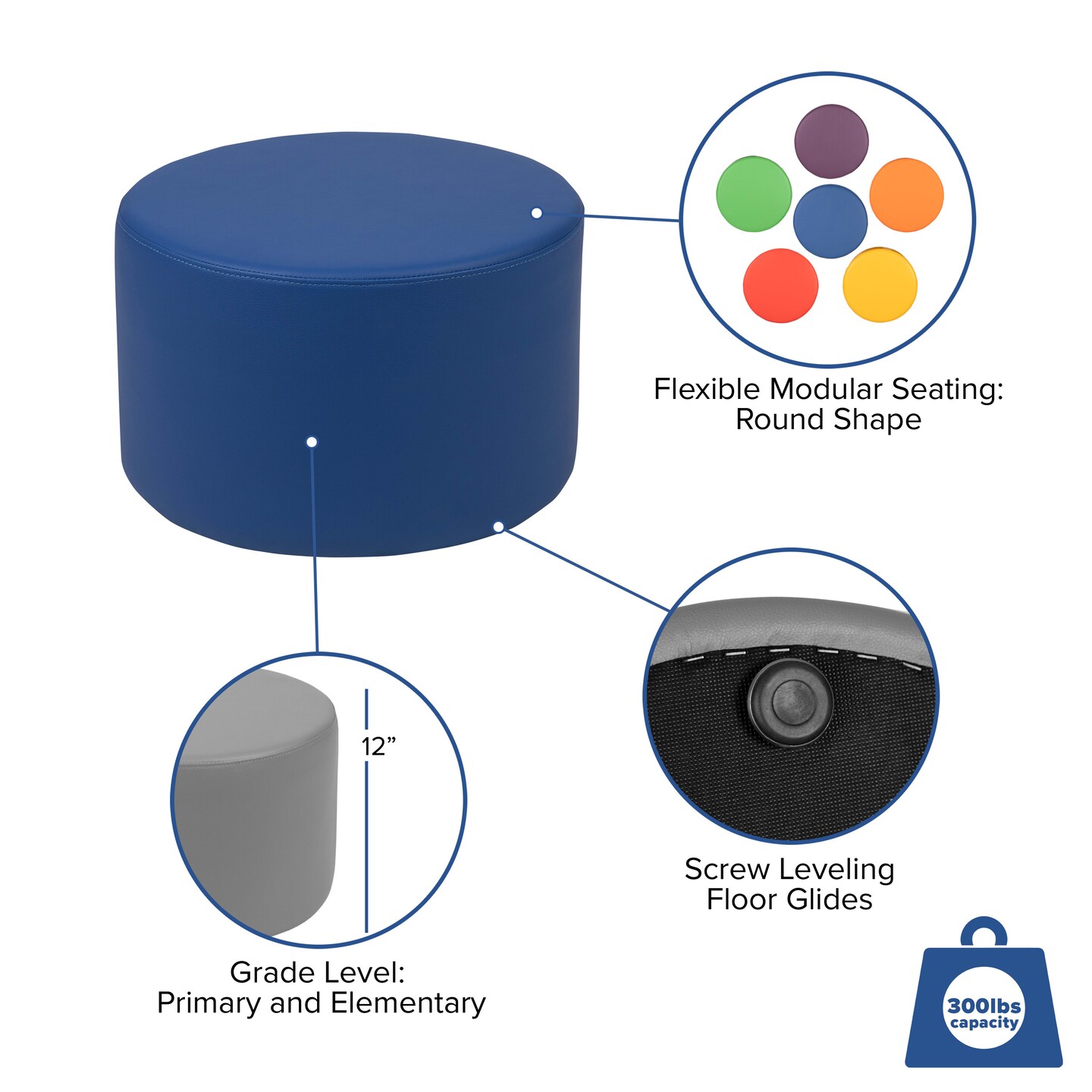 Emma and Oliver Soft Seating Flexible Circle Backless Chair for Classrooms - 12&#x22; Seat Height