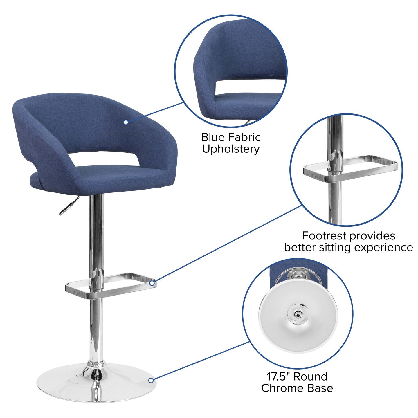 Merrick Lane Rothko Modern Bar Stool Rounded Mid-Back Stool With Height Adjustable Swivel Seat