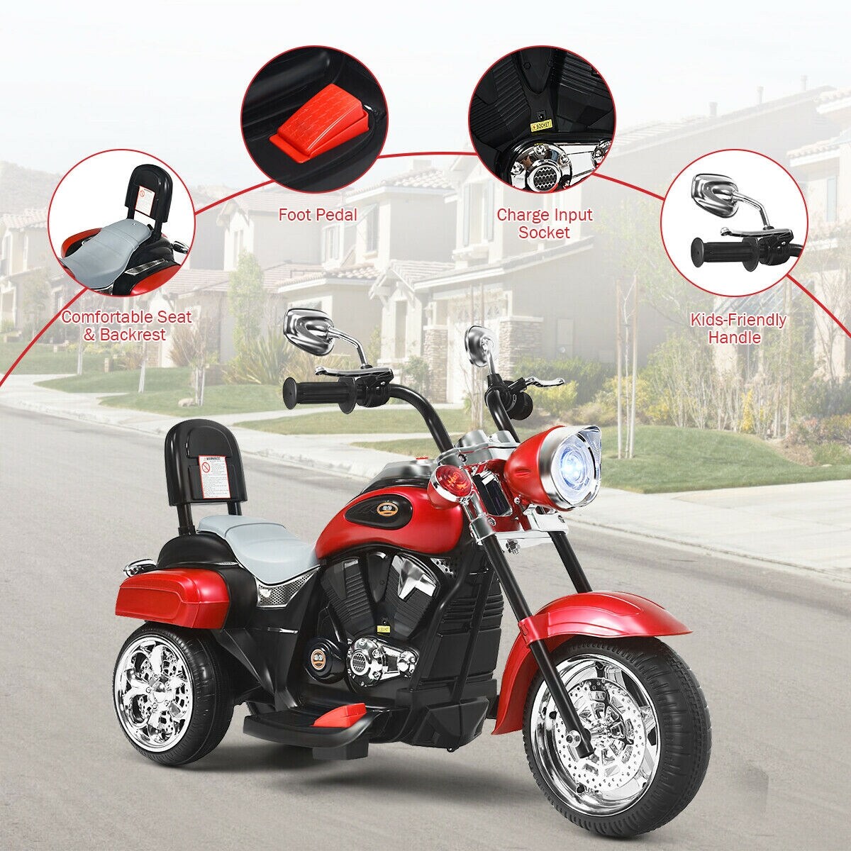 6V Chopper Style Motorcycle with Bright Headlight and Cheering Music Perfect Gift to Kids