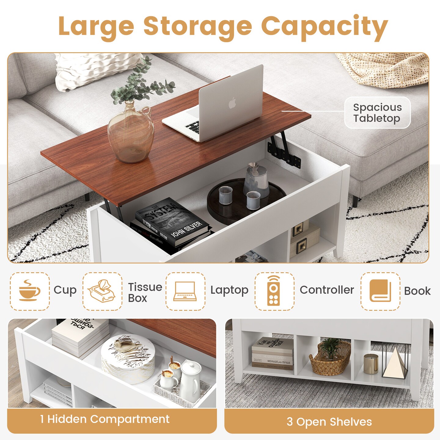 Lift Top Coffee Table with Hidden Storage Compartment