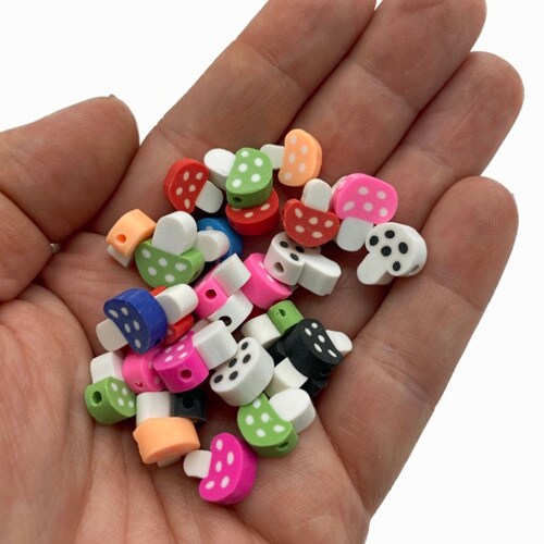 Polymer Clay Colorful Mushroom Beads (14x) (K138)