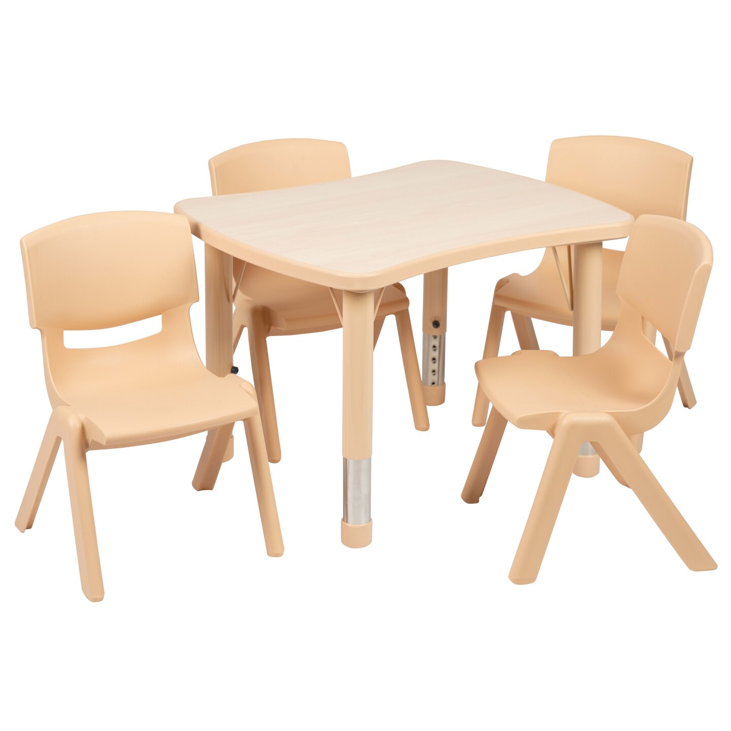 Emma and Oliver 21.875&#x22;W x 26.625&#x22;L Rectangular Plastic Height Adjustable Activity Table Set with 4 Chairs