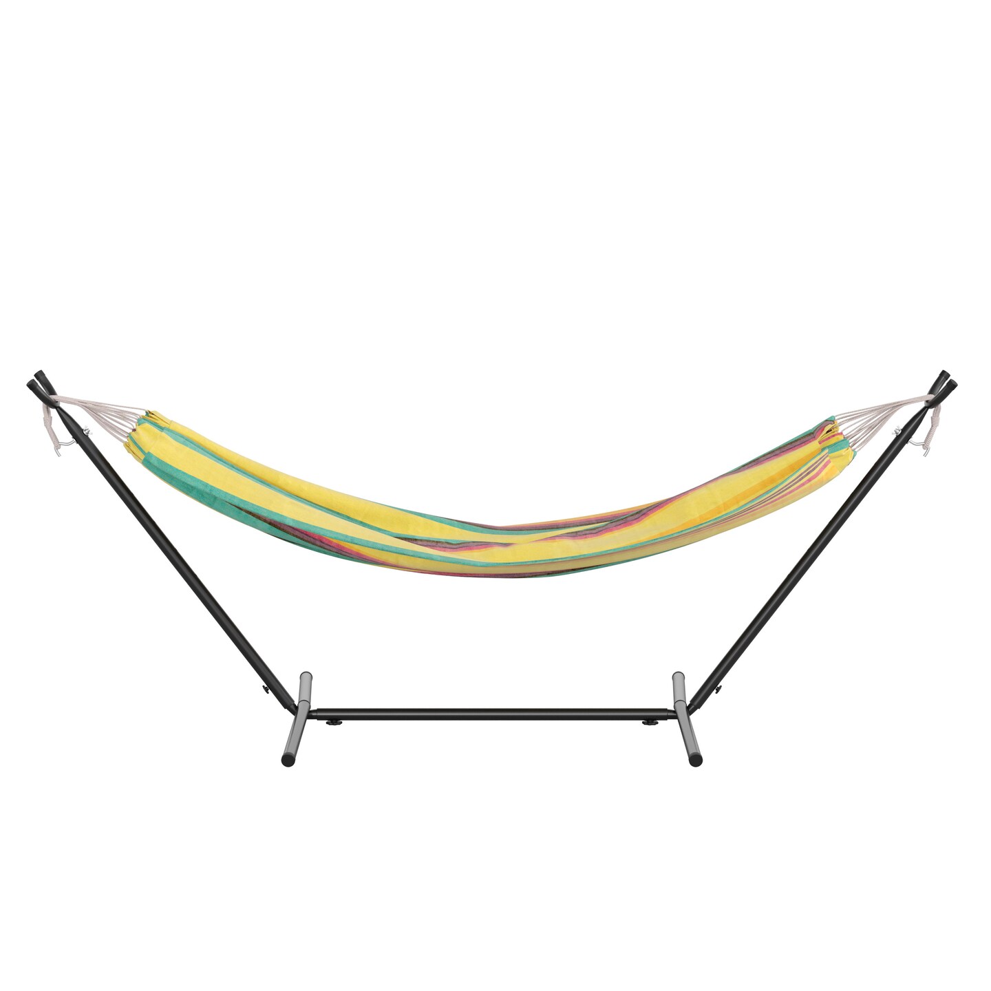 Emma and Oliver Ailani Cotton Two Person Hammock with Space Saving Steel Stand, Premium Carry Bag and Hanging Hardware
