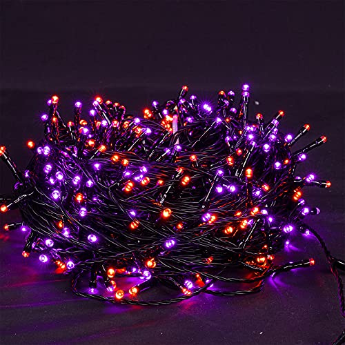 DAZZLE BRIGHT Halloween 300 LED String Lights, 100FT String Lights with 8 Lighting Modes, Halloween Decorations for Party Carnival Supplies, Outdoor Yard Garden Decor (Purple &#x26; Orange)