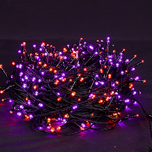 Halloween 300 LED String Lights, 100FT String Lights with 8 Lighting Modes, Halloween Decorations for Party Carnival Supplies, Outdoor Yard Garden Decor (Purple &#x26; Orange)