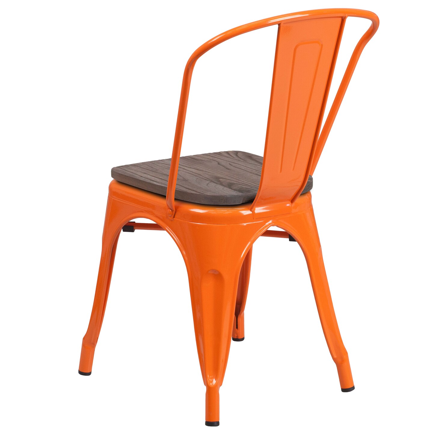 Merrick Lane Amsterdam Series Dining Chair - Blue Metal Frame - Textured Wooden Seat - Slatted, Curved Back