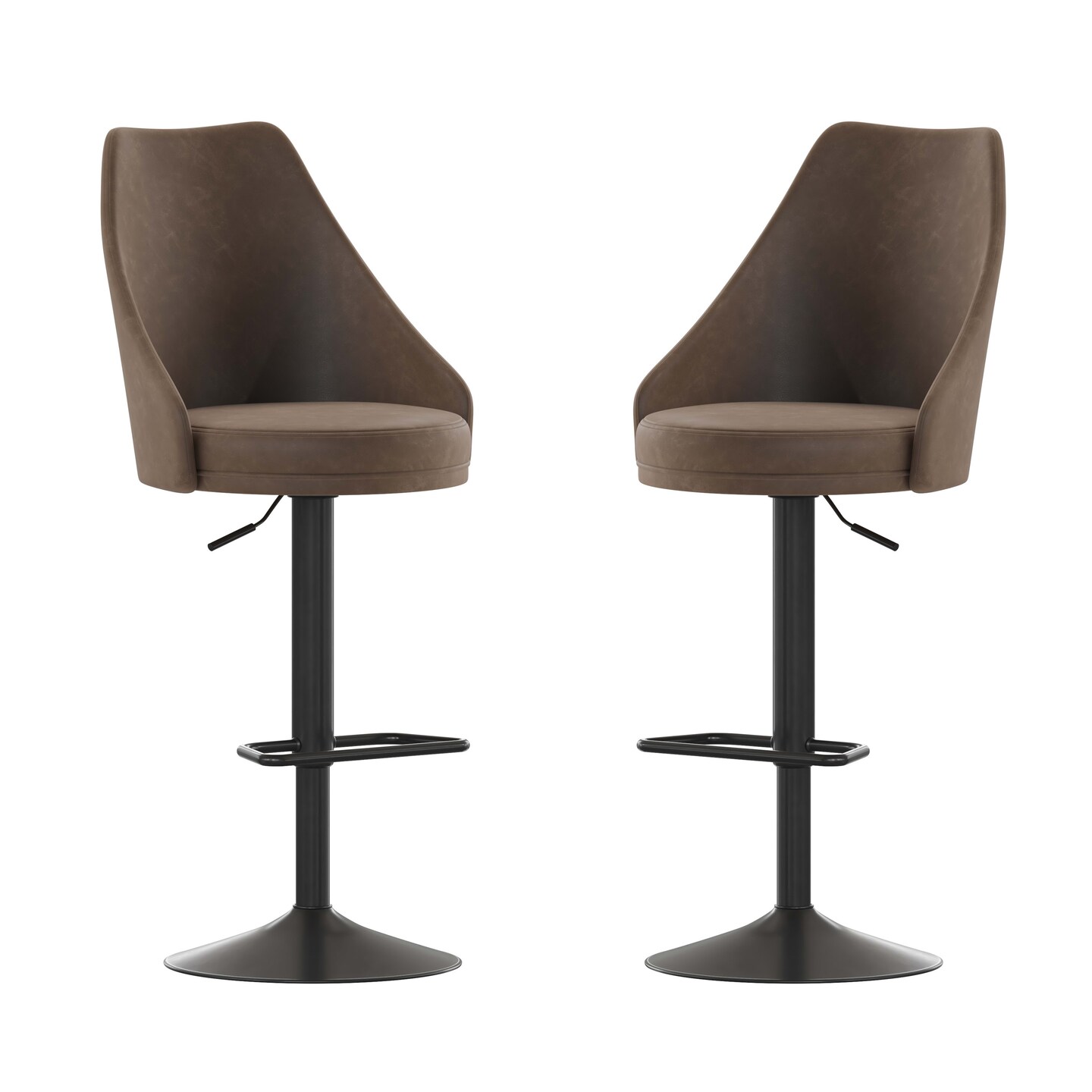 Merrick Lane Mischa Set of Two Adjustable Height Dining Stools with Tufted Upholstered Seats and Pedestal Base with Footring