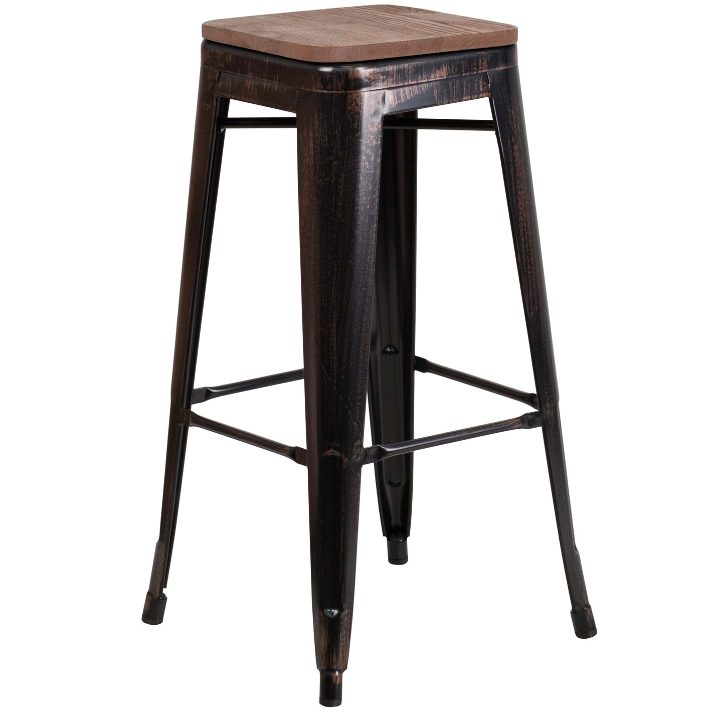 Merrick Lane Dalton Series Backless Metal Dining Stool with Wooden Seat for Indoor Use